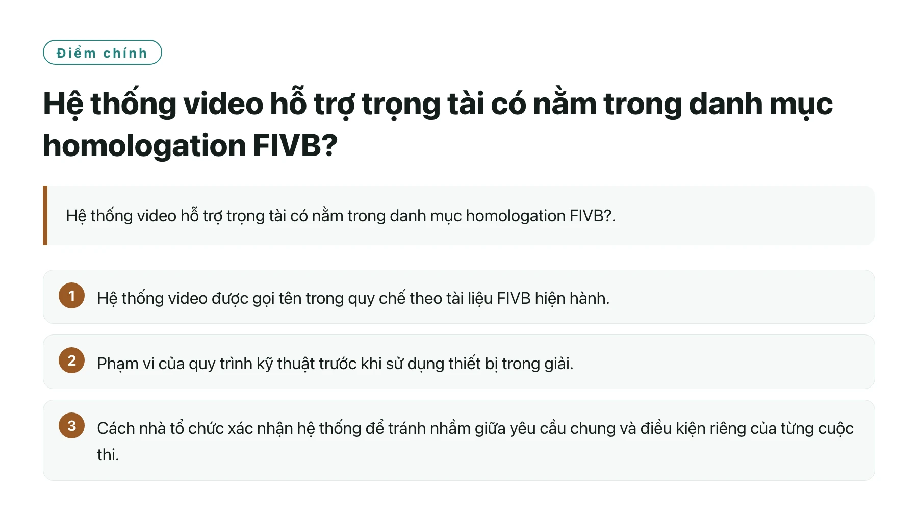 Hệ thống video hỗ trợ trọng tài có nằm trong danh mục homologation FIVB?——全文要点速览